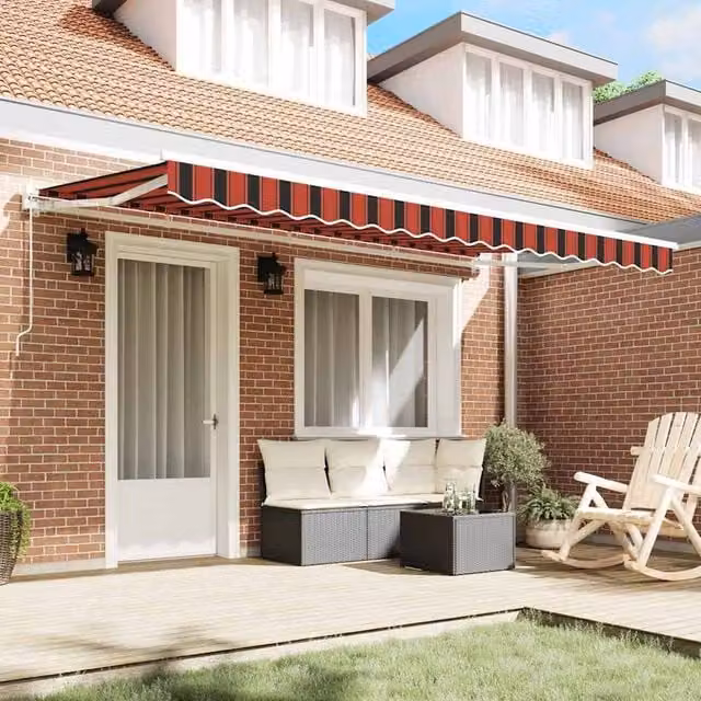 Berkfield Home Manual Retractable Striped Awning in Orange and Black, W: 350 cm, D: 200 cm