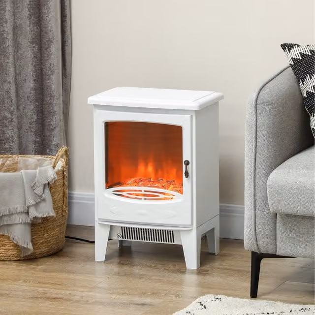 HOMCOM White Freestanding Electric Heater Fireplace with 950W Power Output