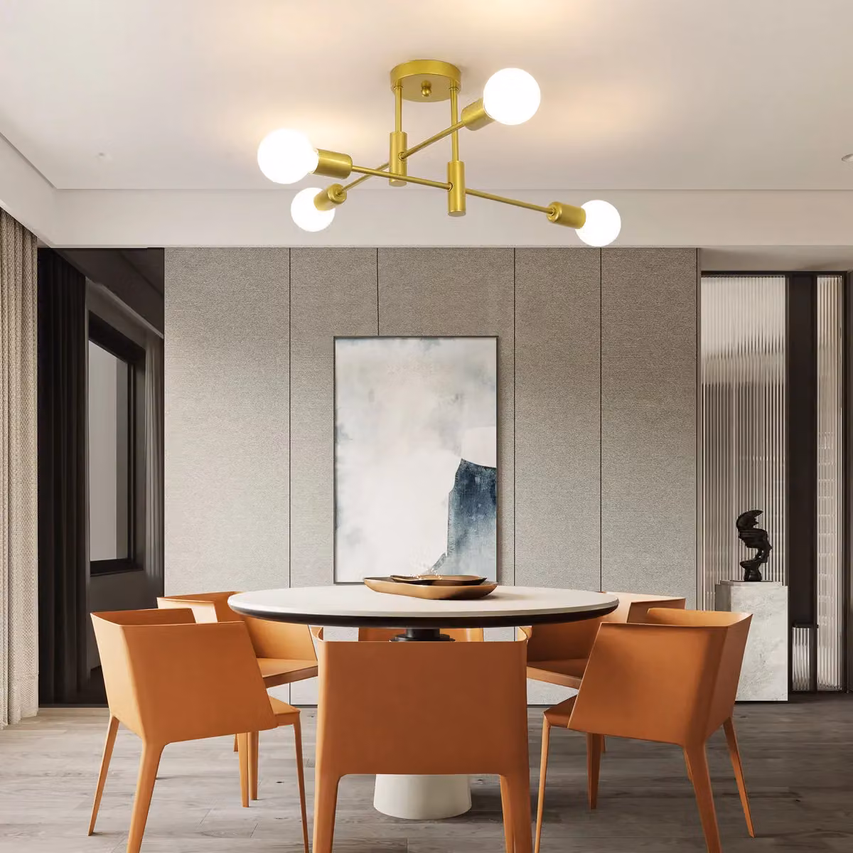 Garwarm Sputnik Chandelier, Gold/Brass Adjustable 4-Light Metal Ceiling Light – 2
