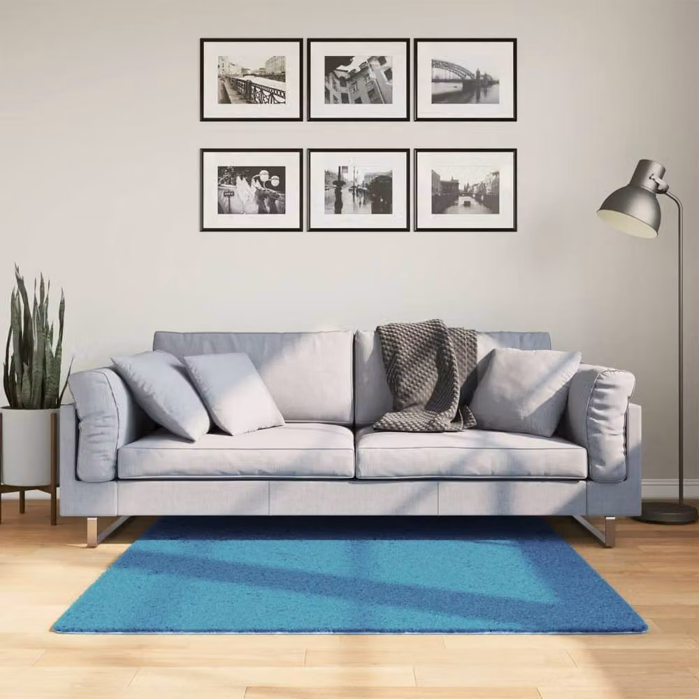 Berkfield Home Oviedo Short Pile Square Rug in Turquoise, W/D: 120 x 120 cm – 2