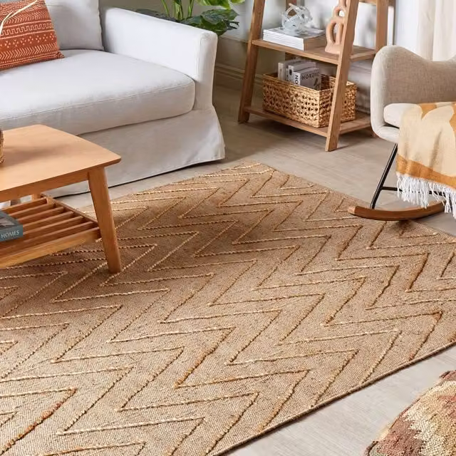 Wyld and Coco Beige Jute and Cotton Geometric Boho Handwoven Rectangular Rug W: 140 cm, L: 200 cm