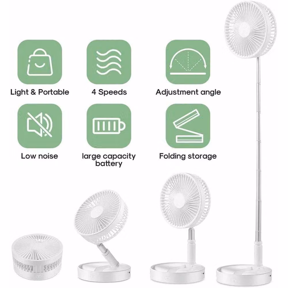 Nordara White USB Rechargeable Foldable Table Desk Fan with Telescopic Stand, H: 130 cm, W: 45 cm – 2