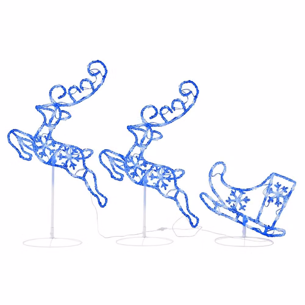 Berkfield Home Blue Acrylic Christmas Flying Reindeer and Sleigh with LED Lights W/D/H: 260 x 21 x 87 cm – 2