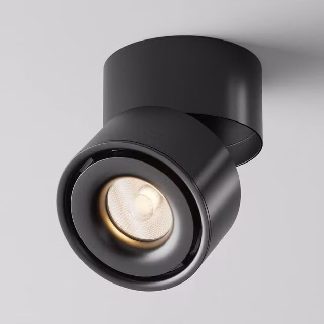 Maytoni Yin Dimmable Surface Mounted LED Downlight, Black, 3000K Warm White