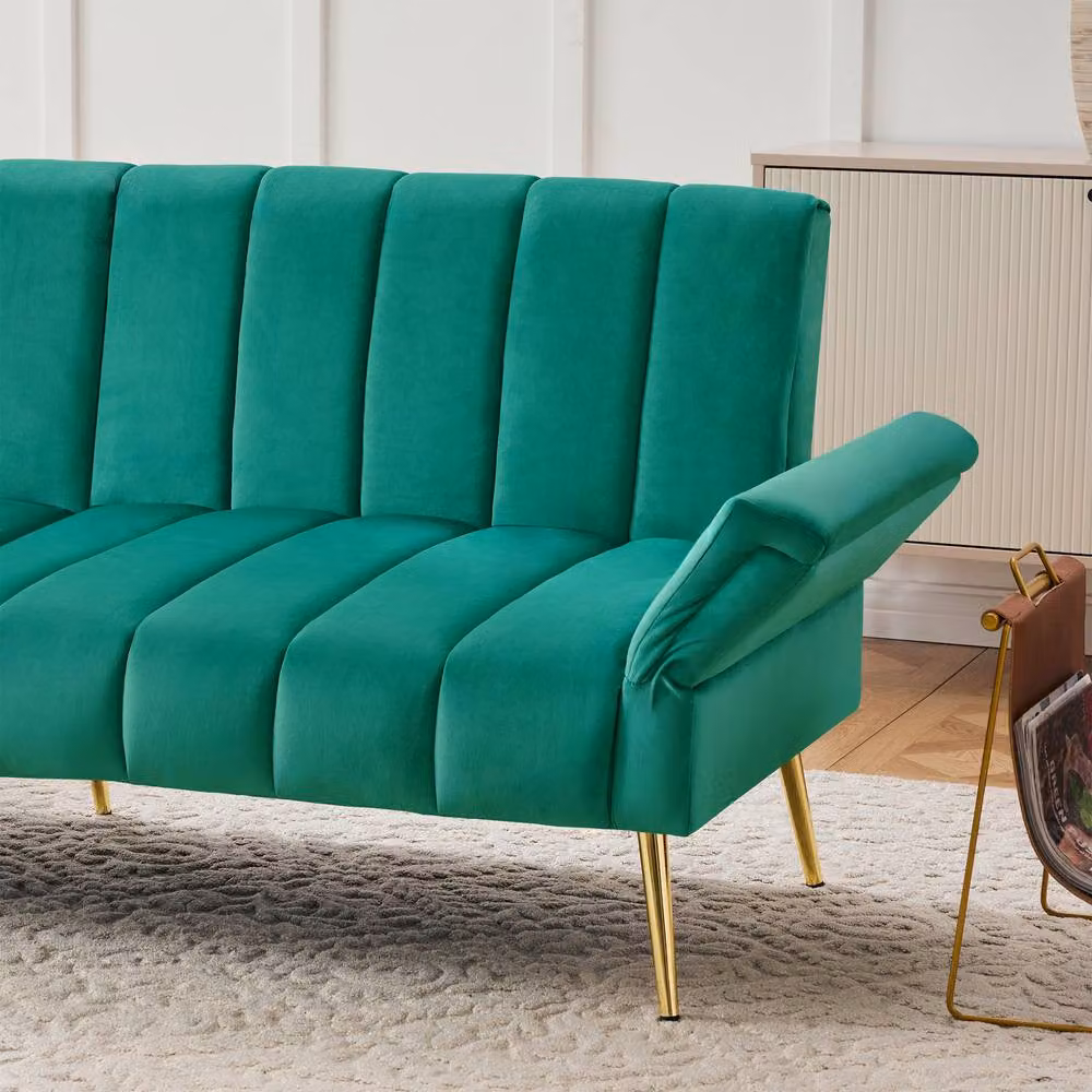 Matteo Modern Green Velvet Click-Clack Sofa Bed with Adjustable Headrest, W/D/H: 140 x 190 cm – 2