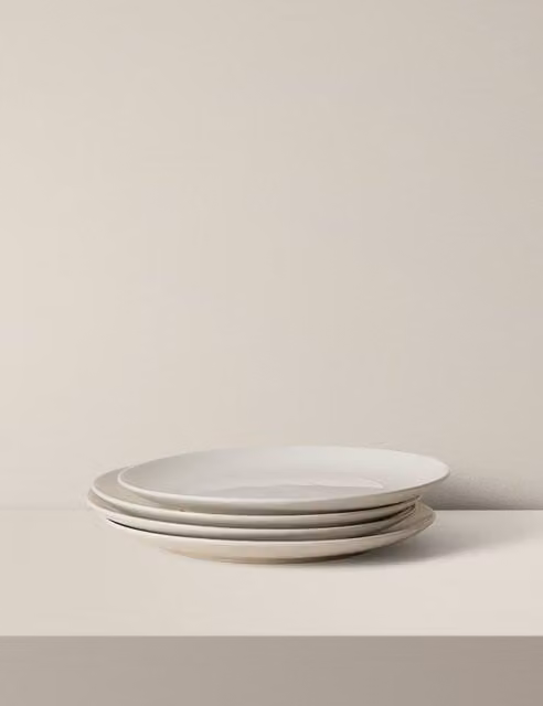 M&S Set of 4 White Porcelain Adult Dinner Plates, Dishwasher Safe