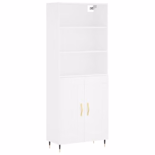vidaXL Industrial Style White Highboard Sideboard with Hinged Doors and Internal Shelves for Bedroom or Living Room