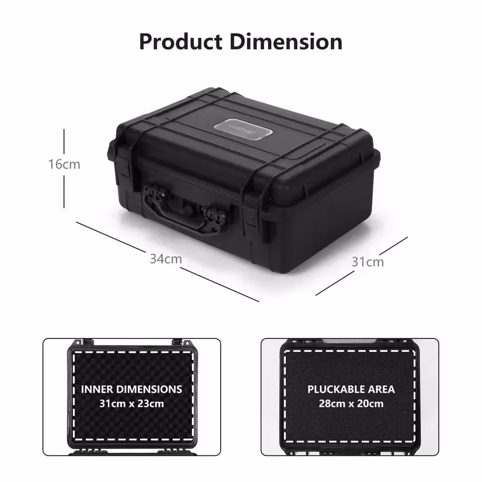 Costway Waterproof Hard-Shell Dry Box with Inserts, Black, W: 34 cm, D: 31 cm, H: 16 cm – 2