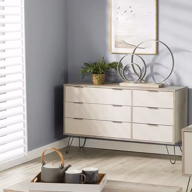 Core Products Augusta Driftwood 3 Plus 3 Drawer Wide Chest in Driftwood and Calico