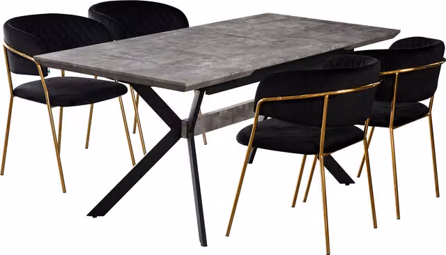 Life Interiors Atarah Blaze LUX Modern Extendable Dining Set with Ceramic Table and 4 Chairs in Black and Gold