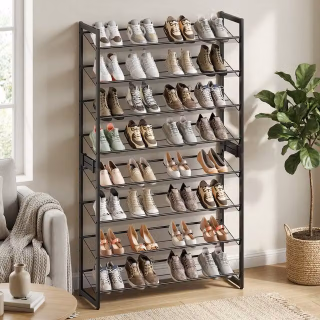 SONGMICS 8-Tier Stackable Shoe Rack with Adjustable Shelves, Black, H 163.4 x W 30.5 x D 30.5 cm