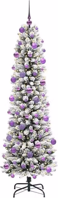 Berkfield Home Artificial Christmas Tree with 300 LEDs in Green and White, H: 210 cm, W: 58 cm, D: 58 cm – 1