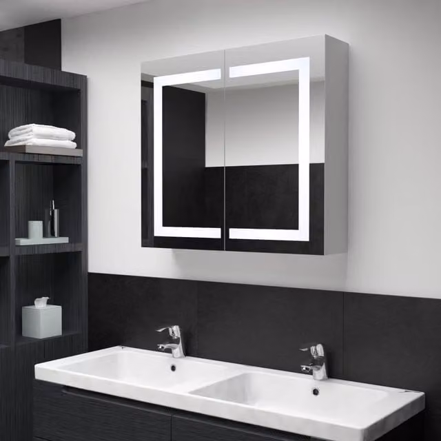 Berkfield Home LED Bathroom Mirror Cabinet in White, W/D/H: 80 x 12.2 x 68 cm
