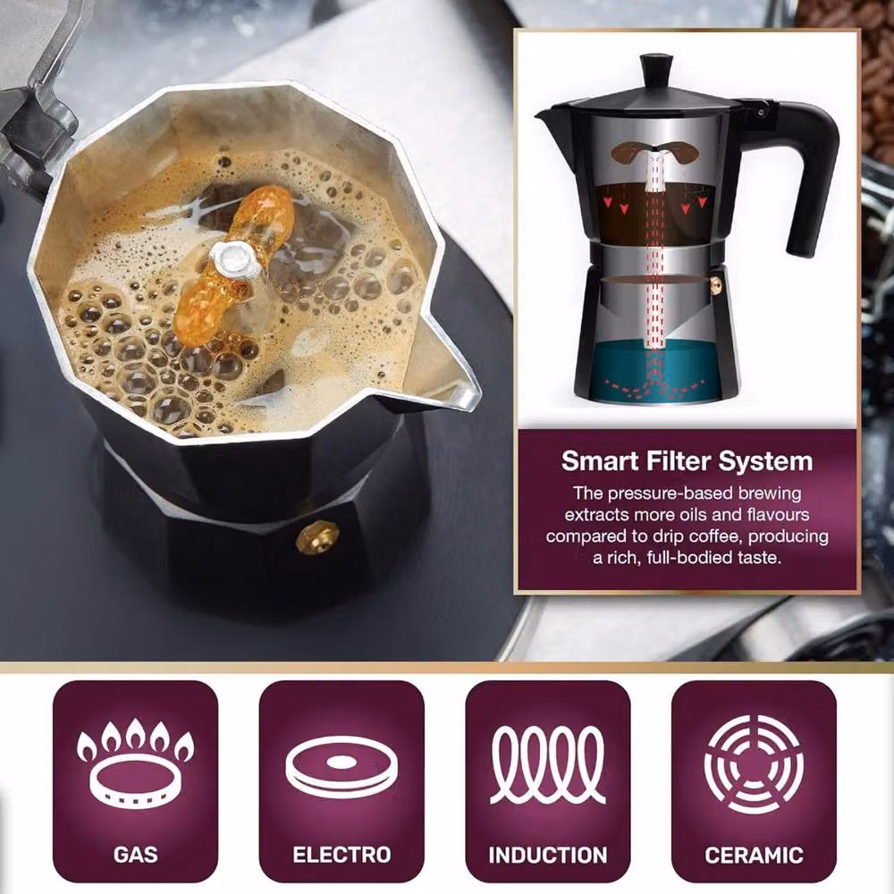 Andrew James Stove Top Moka Pot in Black – 3