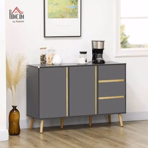 HOMCOM Modern Kitchen Sideboard with Double Doors and 3 Drawers, Dark Grey, W/D/H: 120 x 40 x 80 cm