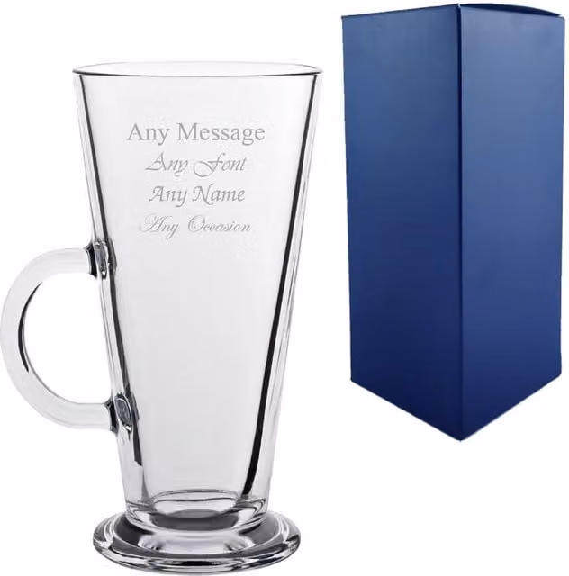 Uniqueful Personalised Engraved Columbia Latte Glass, Clear, 384 ml
