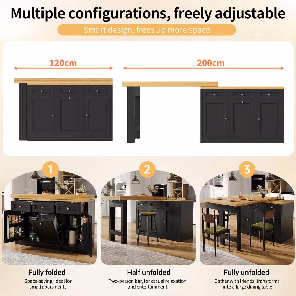 Rolipo Black Extendable Modern Bar Table with Storage and Drawer – 6