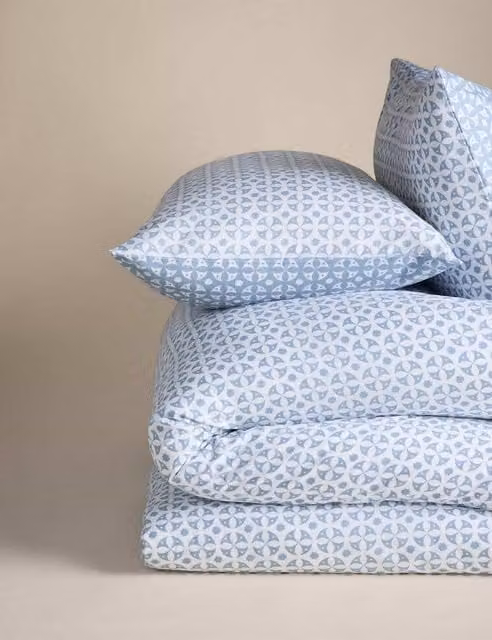 M&S Blue Mix Cotton Blend Reversible Star Bedding Set, W: 180 cm, H: 200 cm