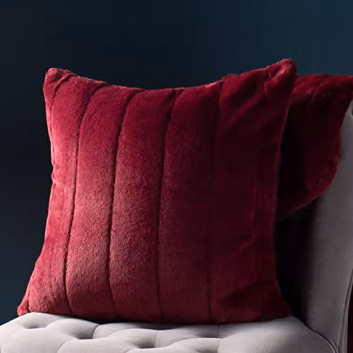 Paoletti Empress Faux Fur Velvet Decorative Cushion, Red, W/D/H: 45 x 45 x 45 cm – 4