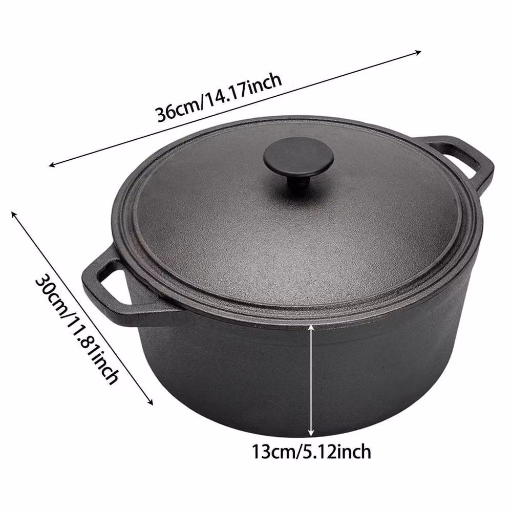 PAWNORA Black Cast Iron Dutch Casserole Pot, 5.8 l – 2