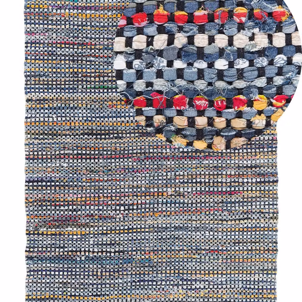 Wyld and Coco Handwoven Cotton Rectangular Area Rug in Blue Multicolour, W: 160 cm, L: 230 cm – 2