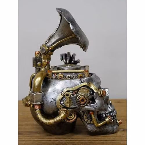 Gifts Direct 2 U Steampunk Skull Record Player Vintage Bronze and Gold Ornament – 2