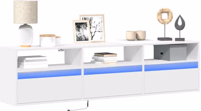Berkfield Home Modern TV Wall Cabinet with LED in White, W/D/H: 180 x 45 x 31 cm