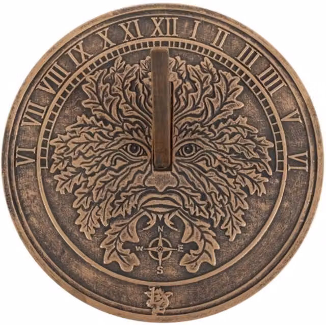Lisa Parker Green Man Terracotta Sundial Garden Decor Timepiece in Bronze