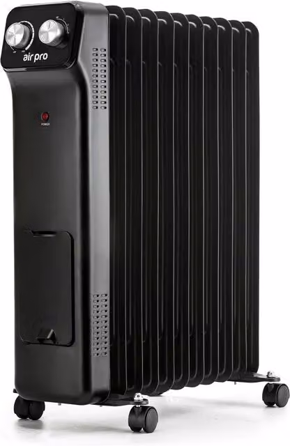 Air Pro 2500W Oil-Filled Electric Radiator in Black with Adjustable Thermostat and Overheat Protection – 1