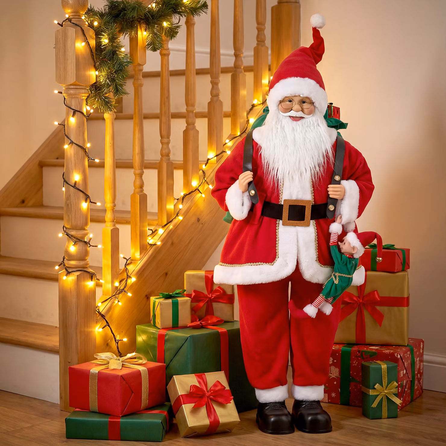 HOMCOM 4ft Animated Singing and Dancing Santa Claus Figure with Sack and Hanging Elf, Sound and Touch Activated, Height: 121.92 cm – 8
