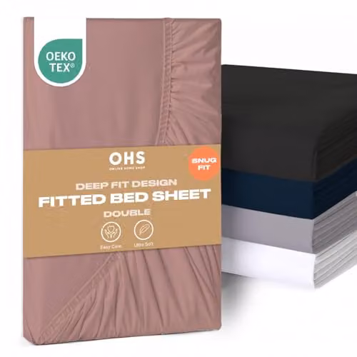 OHS Plain Microfibre Deep Fitted Bed Sheet, Pink, W/D/H: 137 x 190 x 25 cm