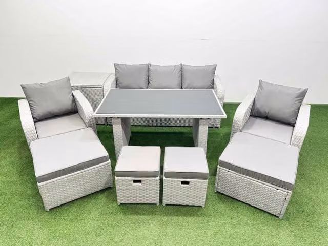 Fimous 9 Seater Rattan Garden Furniture Set with Side Table in Light Grey