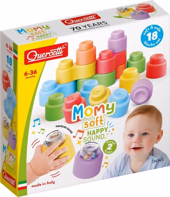 Quercetti Momy Soft Happy Sound Interlocking Motorised Toy Set, 18 Pieces, Multicolour