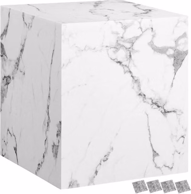 tectake Lasley Square Coffee Table in White Marble Look, W/D/H: 45 x 45 x 50 cm