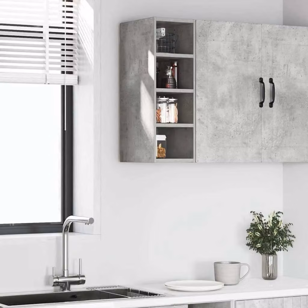 Berkfield Home Wall Mounted Hanging Cabinet in Grey MDF with Hinged Doors and Internal Shelves, W/D/H: 20 x 29.5 x 60 cm – 3