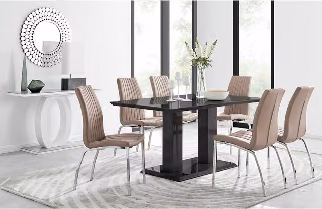FurnitureboxUK Imperia Black Dining Set with 6 Isco Chairs in Cappuccino and Yellow