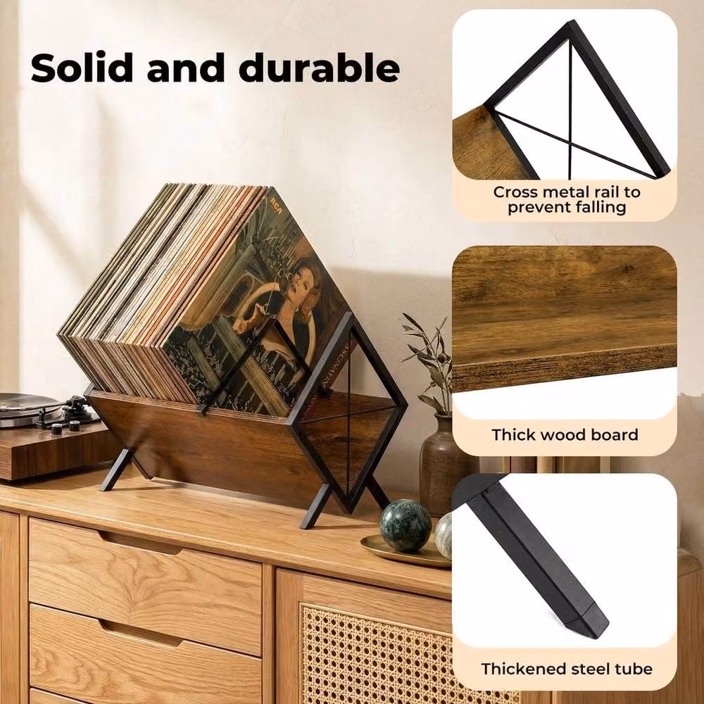 KORVIXA Industrial Vinyl Record Storage Rack in Brown, W: 40 cm, D: 30 cm, H: 40 cm – 3