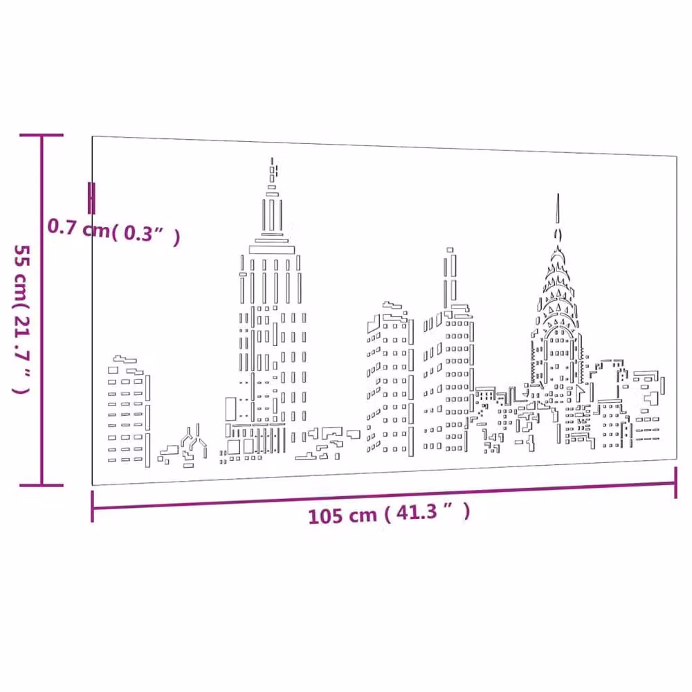 Berkfield Brown Corten Steel City Skyline Wall Decoration, W: 105 cm, H: 55 cm – 4