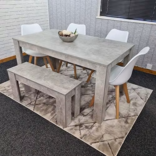 KOSY KOALA Modern 6 Seater Dining Set with Beech Wood Table, 4 White Padded Chairs and 1 Bench, W/D/H: 140 x 80 x 75 cm – 1