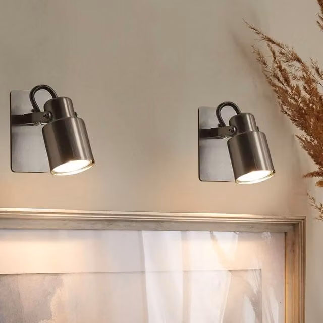 Wyld and Coco Set of 2 Silver Metal Swing-Arm Wall Lamps with Adjustable Cone Shades – 1