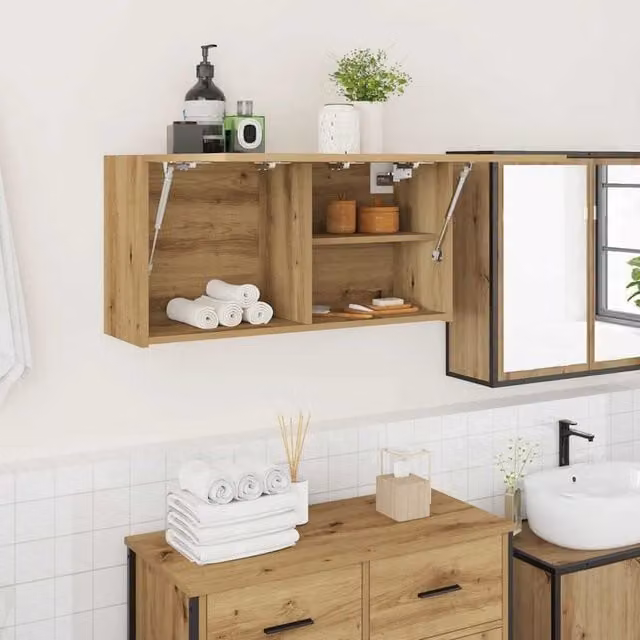 Berkfield Home Artisan Oak Bathroom Wall Cabinet, Brown, W: 80 cm, D: 25 cm, H: 40 cm