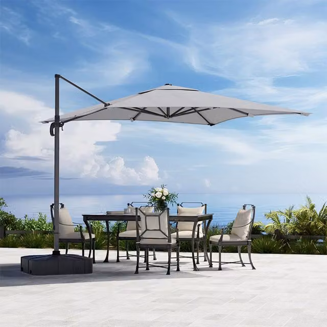 Komore 2.5m Cantilever Garden Parasol with Base in Grey