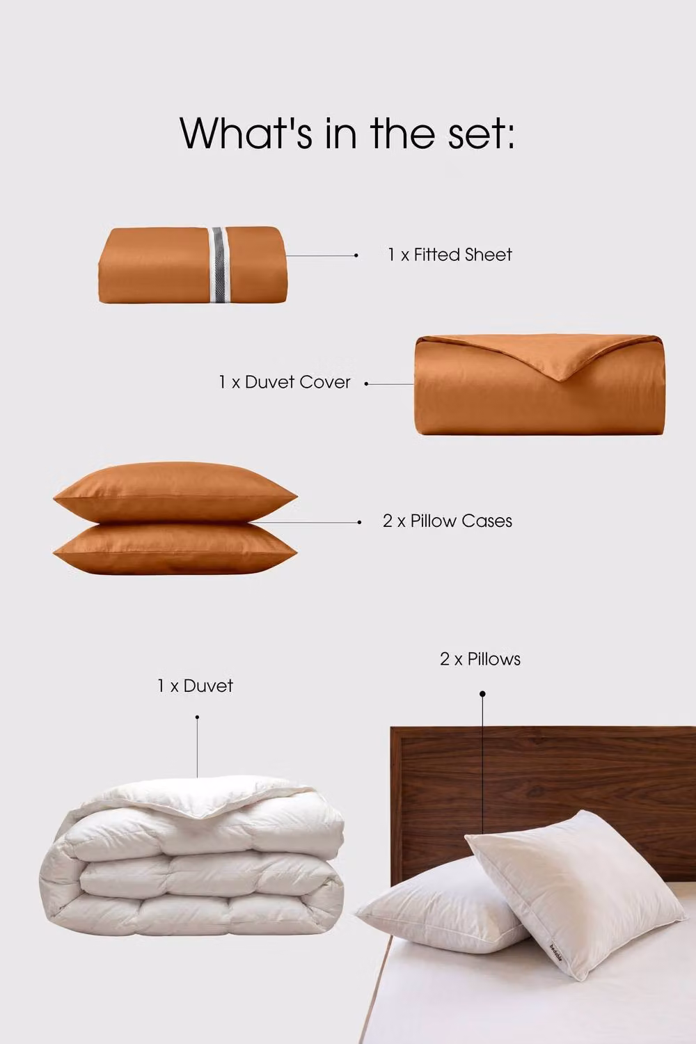 Bedable Sateen Bedding Bundle in Terracotta, Single Size, including Duvet and 2 Pillows – 2