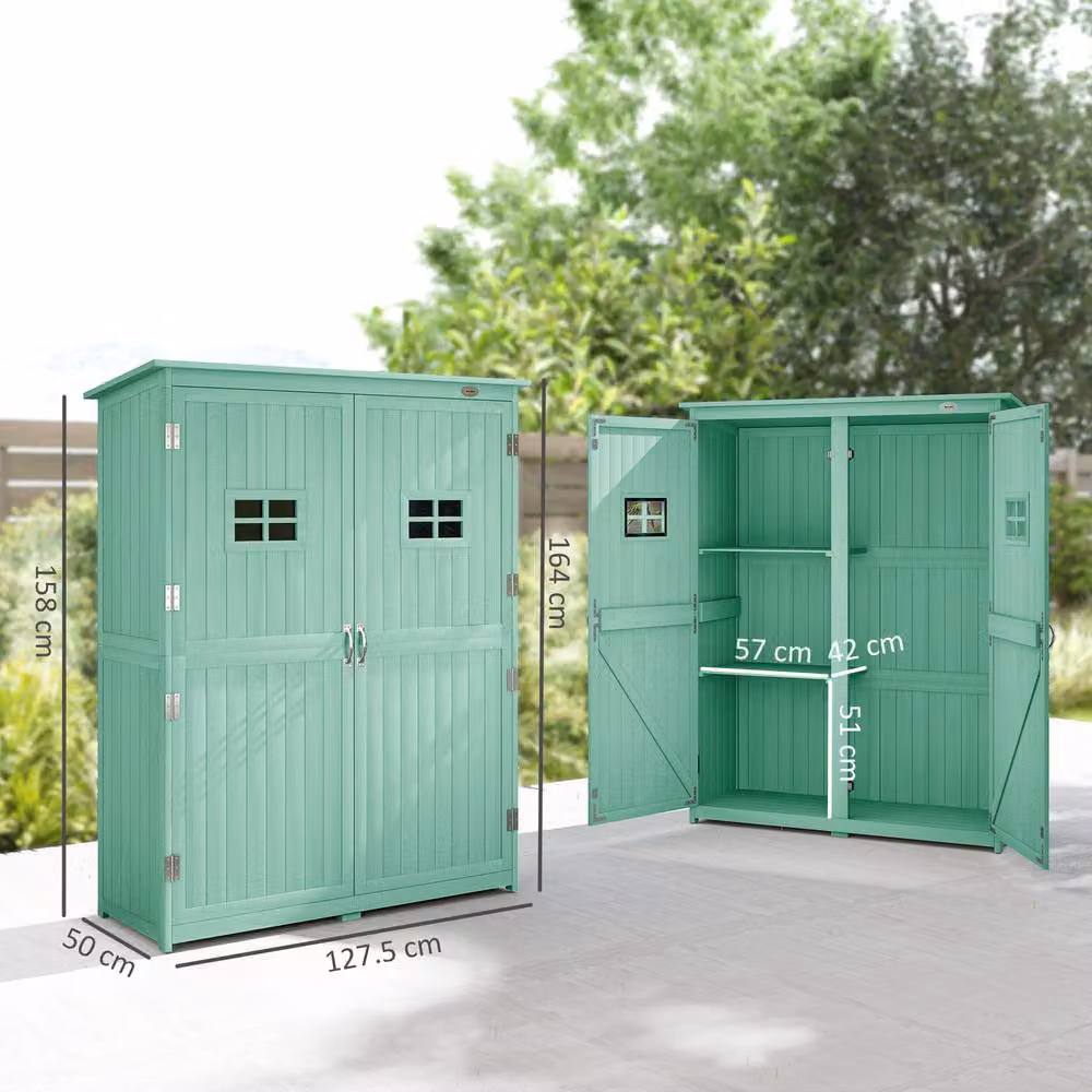 STILVORA Green Pent Garden Storage Shed with Double Doors, Window and Shelving – 3