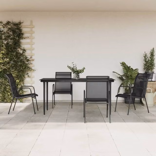 Berkfield Home 5 Piece Garden Dining Set in Black Steel and Textilene – 1