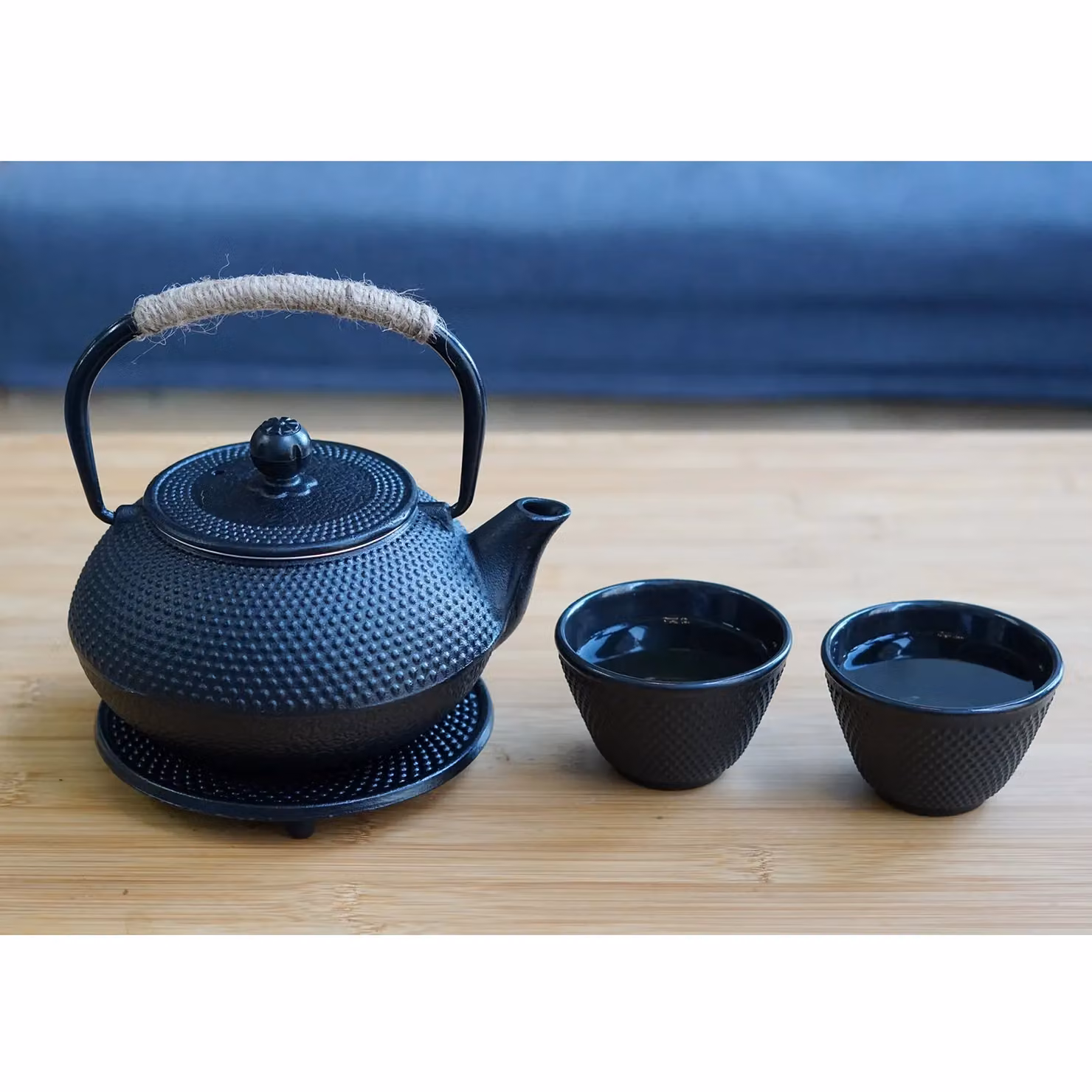 Gr8 Home 5 in 1 Cast Iron Japanese Style Teapot Set with Infuser, Cups and Trivet, Black, 800ml – 7