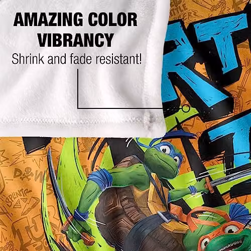 LOGOVISION Teenage Mutant Ninja Turtles Mutant Mayhem Turtle Time Graffiti Super Soft Fleece Throw Blanket, Multicolour, W: 152 cm, D: 127 cm – 3