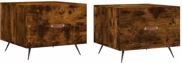 Berkfield Home Set of 2 Smoked Oak Coffee Tables in Brown, W/D/H: 50 x 50 x 40 cm – 1