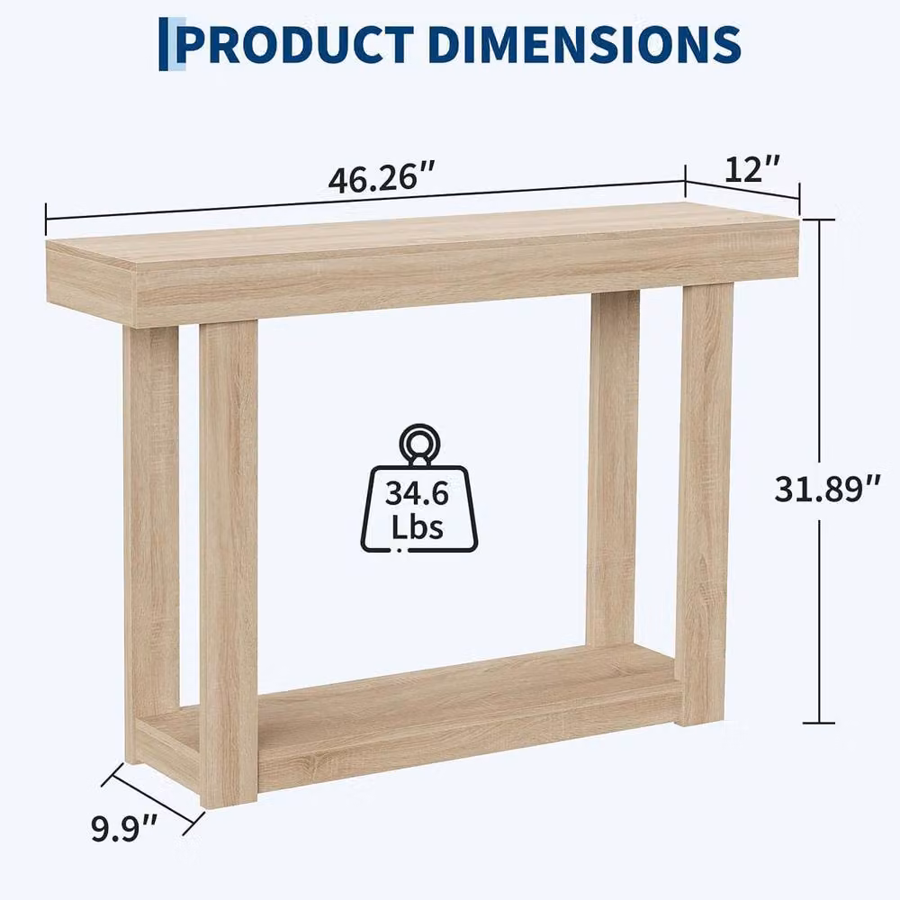 London Boutique Narrow Wooden Console Table with Storage Shelf in Natural Beige, W/D/H: 117.5 x 22.68 x 81.0 cm – 2
