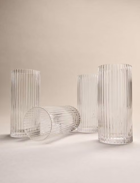 M&S Set of 4 Celine Ribbed Transparent Glass Hi Ball Tumblers